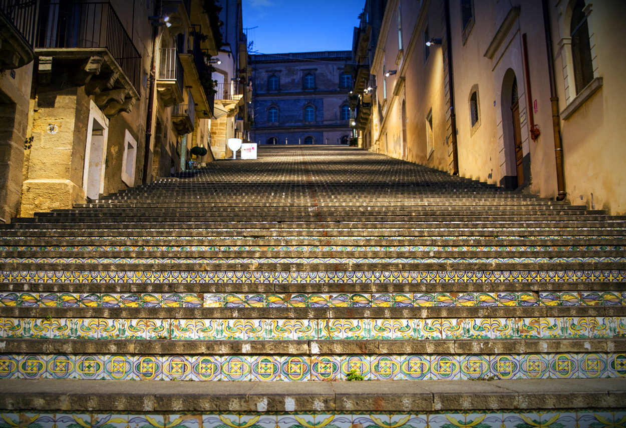 Lighting of the staircase in Santa Maria del Monte, designed by Piero Castiglioni