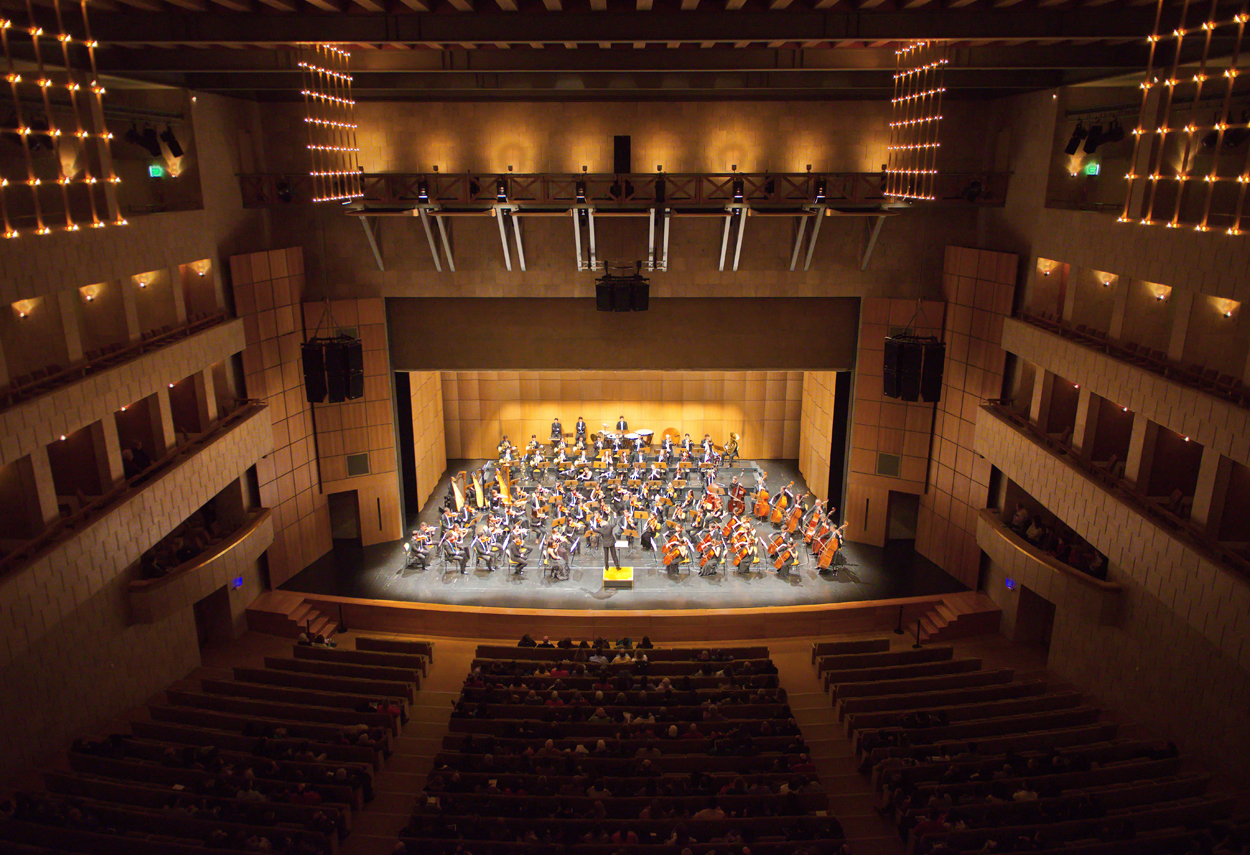 The lighting on the stage and on the orchestra